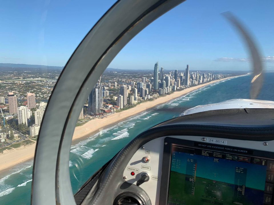 Surfers Paradise on the Gold Coast seen from the cockpit